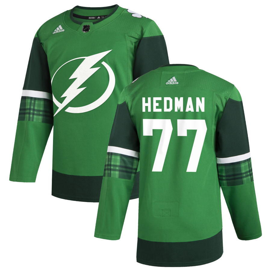 Tampa Bay Lightning #77 Victor Hedman Men Adidas 2020 St. Patrick Day Stitched NHL Jersey Green